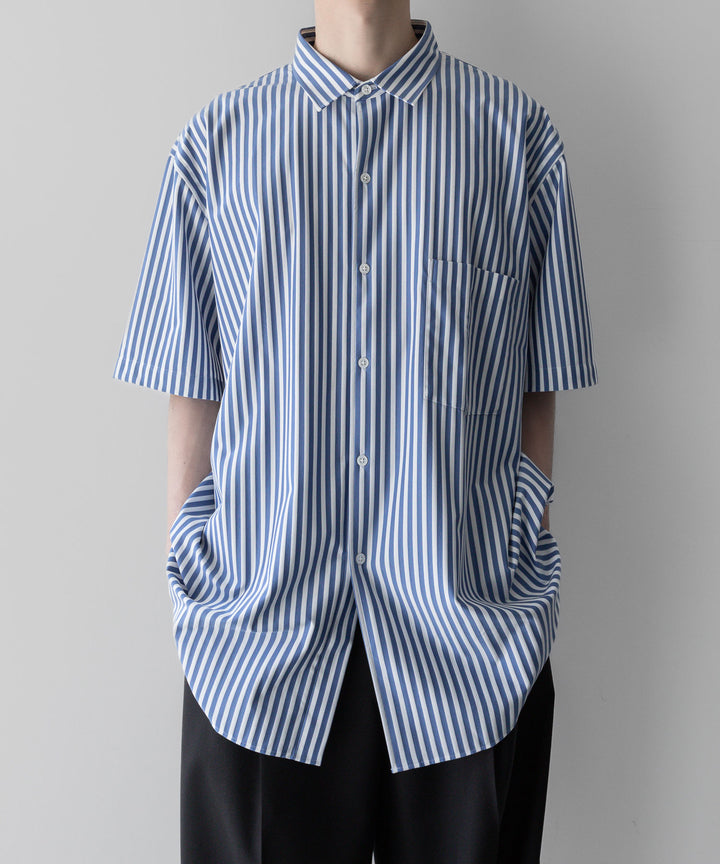 【KANEMASA PHIL.】LONDON STRIPE DRESS JERSEY SHORT SLEEVE SHIRT - ULTRA MARINE×WHITE