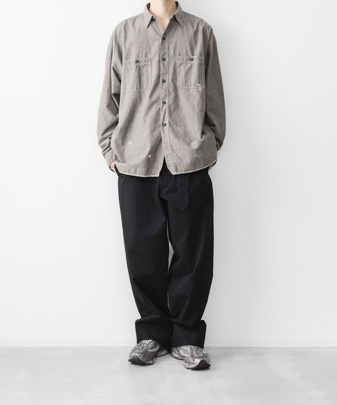 INTÉRIM インテリムのFABRIC WASHER CHINO  BELTED FRENCH ARMY MIL BAGGY TROUSERのBLACK 公式通販サイトsession福岡セレクトショップ