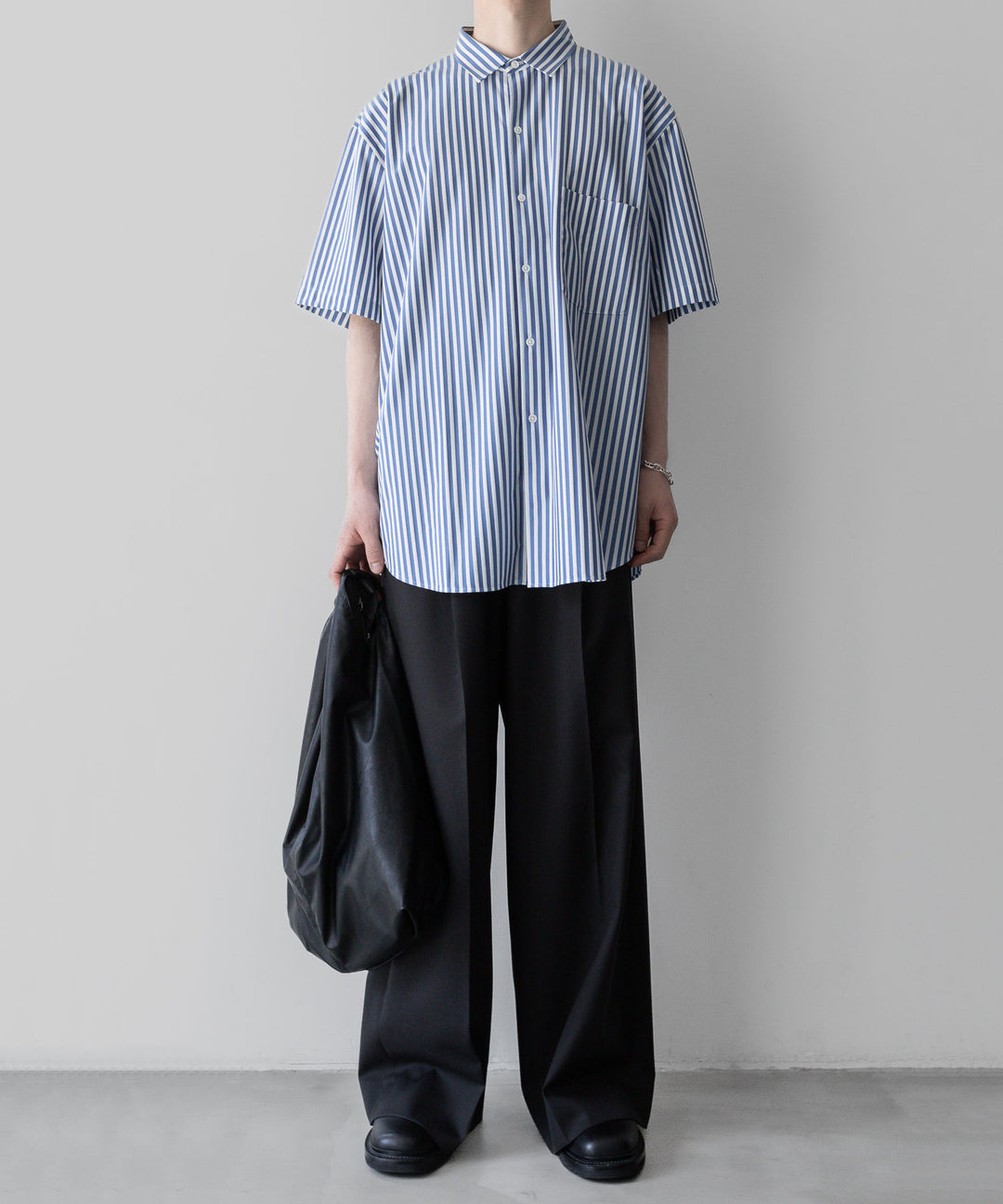 【KANEMASA PHIL.】LONDON STRIPE DRESS JERSEY SHORT SLEEVE SHIRT - ULTRA MARINE×WHITE