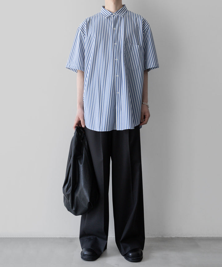 【KANEMASA PHIL.】LONDON STRIPE DRESS JERSEY SHORT SLEEVE SHIRT - ULTRA MARINE×WHITE