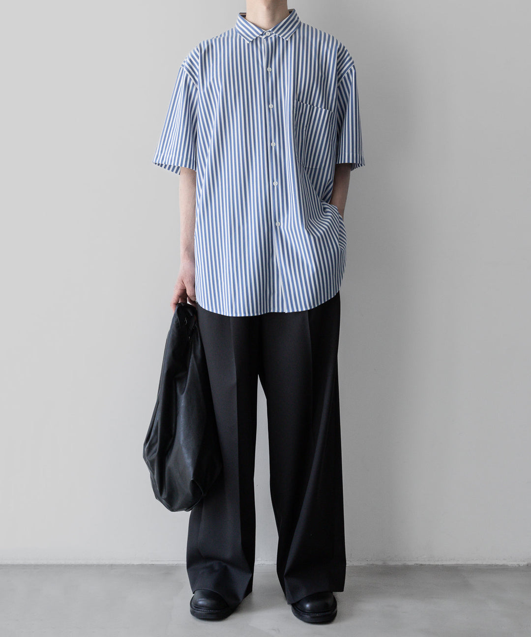 【KANEMASA PHIL.】LONDON STRIPE DRESS JERSEY SHORT SLEEVE SHIRT - ULTRA MARINE×WHITE