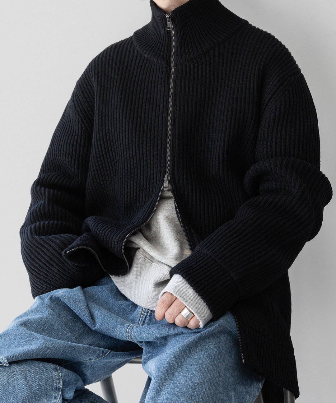 【INTÉRIM】インテリムのドライバーズニット LIMITED HAND FRAMED DRIVERS ZIP KNIT - BLACK 公式通販サイトsession福岡セレクトショップ