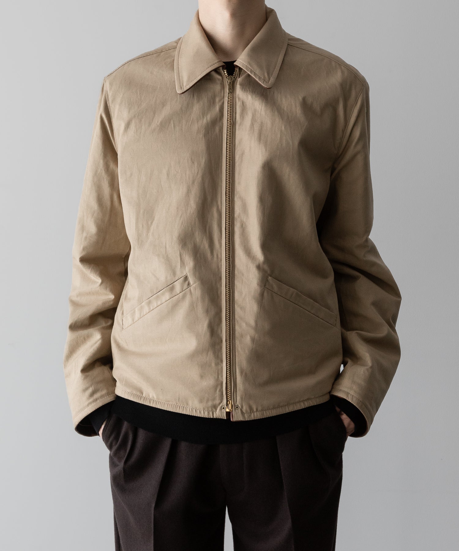 【INTÉRIM】BROWN SHEEPSKIN REVERSIBLE LEATHER JACKET - GOLD ZIP