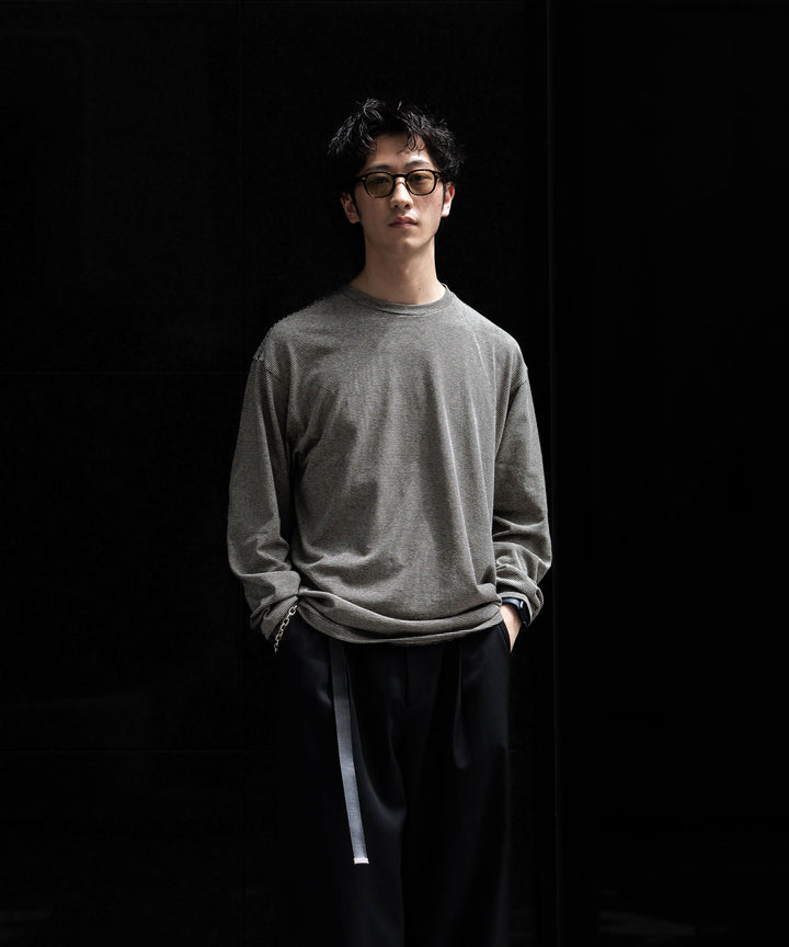 INTÉRIM - インテリムのCOTTON HEMP BORDER LONG TEEのBLACK公式通販サイトsession福岡セレクトショップ