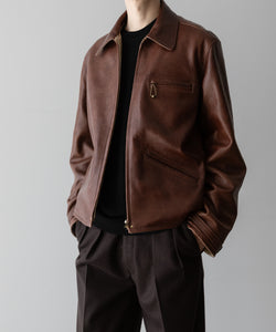 【INTÉRIM】BROWN SHEEPSKIN REVERSIBLE LEATHER JACKET - GOLD ZIP