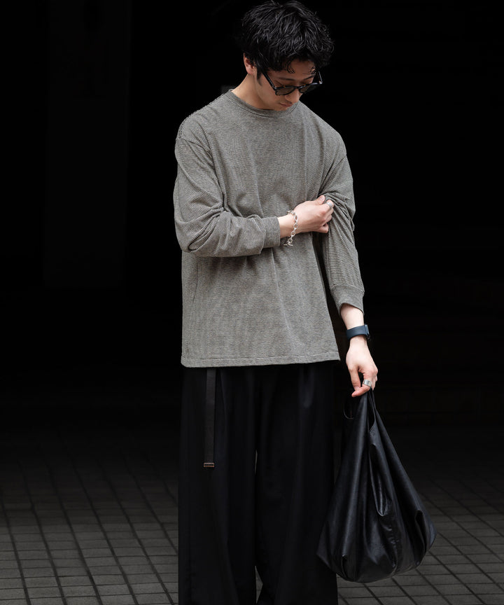 INTÉRIM - インテリムのCOTTON HEMP BORDER LONG TEEのBLACK公式通販サイトsession福岡セレクトショップ