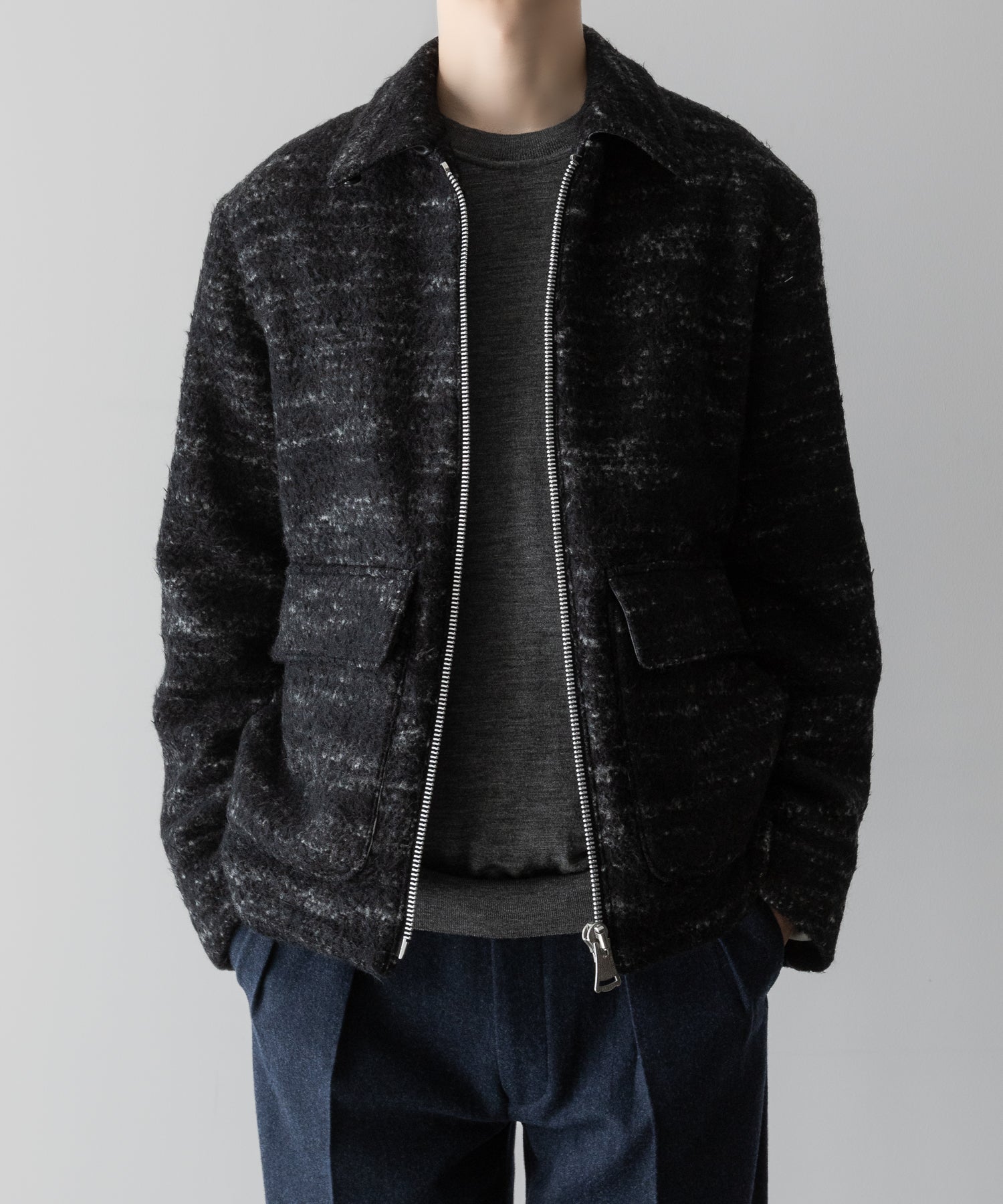 INTÉRIM(インテリム)のDOUBLE FACE HAIRY BABY LAMA WOOL SPORTS JACKET - RAW BLACKの公式通販サイトsession福岡セレクトショップ