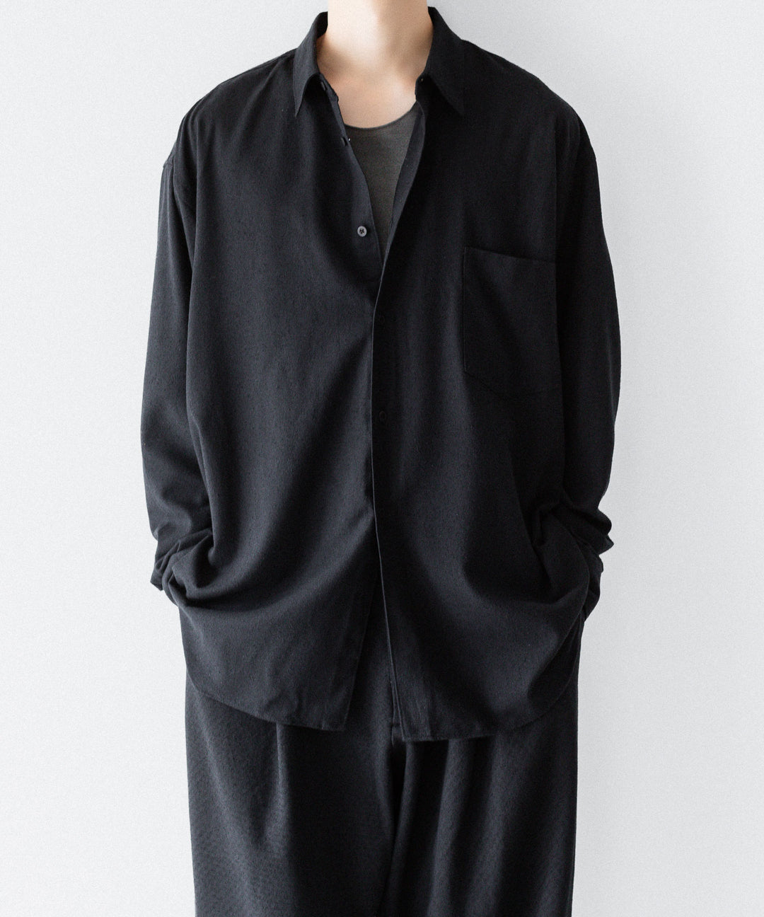INTÉRIM インテリムSILK NOIL L/S REGULAR COLLAR SHIRTのBLACK 公式通販サイトsession福岡セレクトショップ