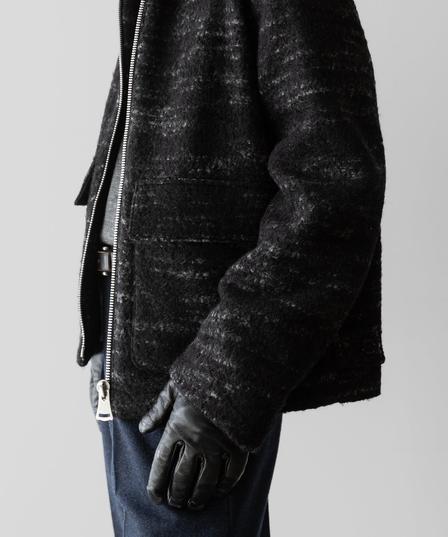 【INTÉRIM】DOUBLE FACE HAIRY BABY LAMA WOOL SPORTS JACKET - RAW BLACK