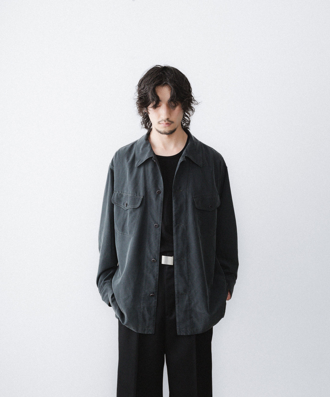 【ANTHEM A】POWDERY FADE POPLIN OPEN COLLAR SHIRT - CARBON公式通販サイトsession福岡セレクトショップ