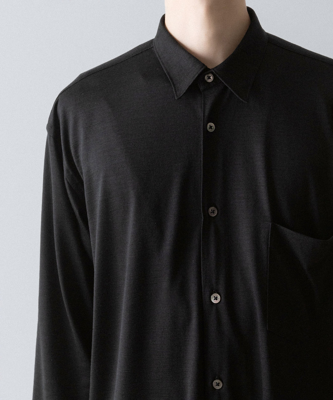 INTÉRIM インテリムEXTRA FINE MERINO WOOL JERSEY L/S REGULAR COLLAR SHIRTのBLACK 公式通販サイトsession福岡セレクトショップ