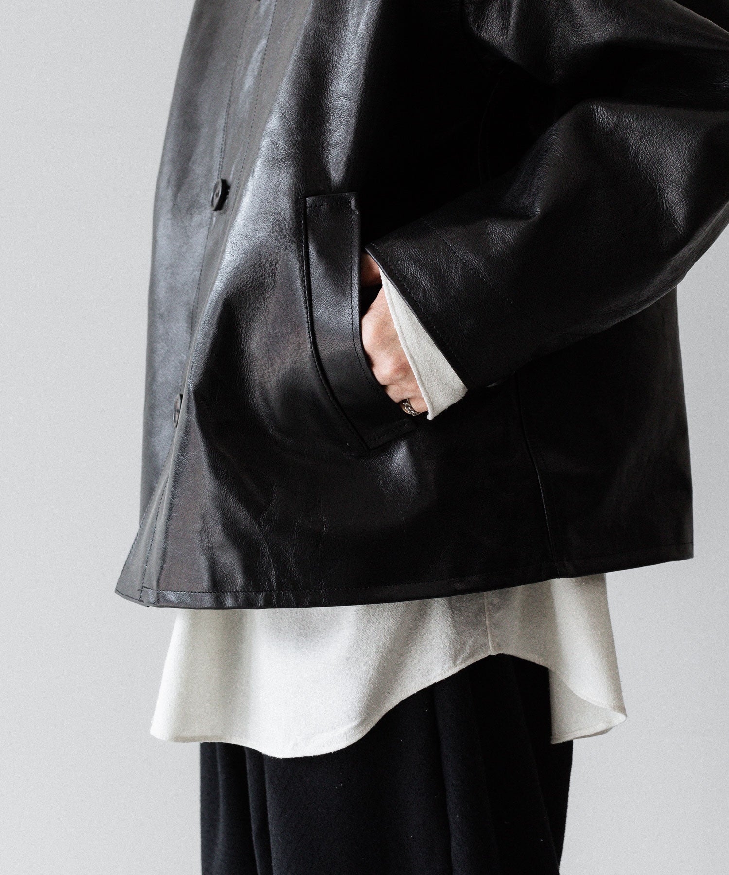 INTÉRIM - インテリムの FULL VEGETABLE TANNED GOAT LEATHER HYPER BIG CAR COATのBLACK公式通販サイトsession福岡セレクトショップ