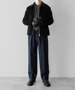 【INTÉRIM】VIRGIN WOOL AND CASHMERE FLANNEL 2-TUCK STRAIGHT SLACKS - TOP NAVY