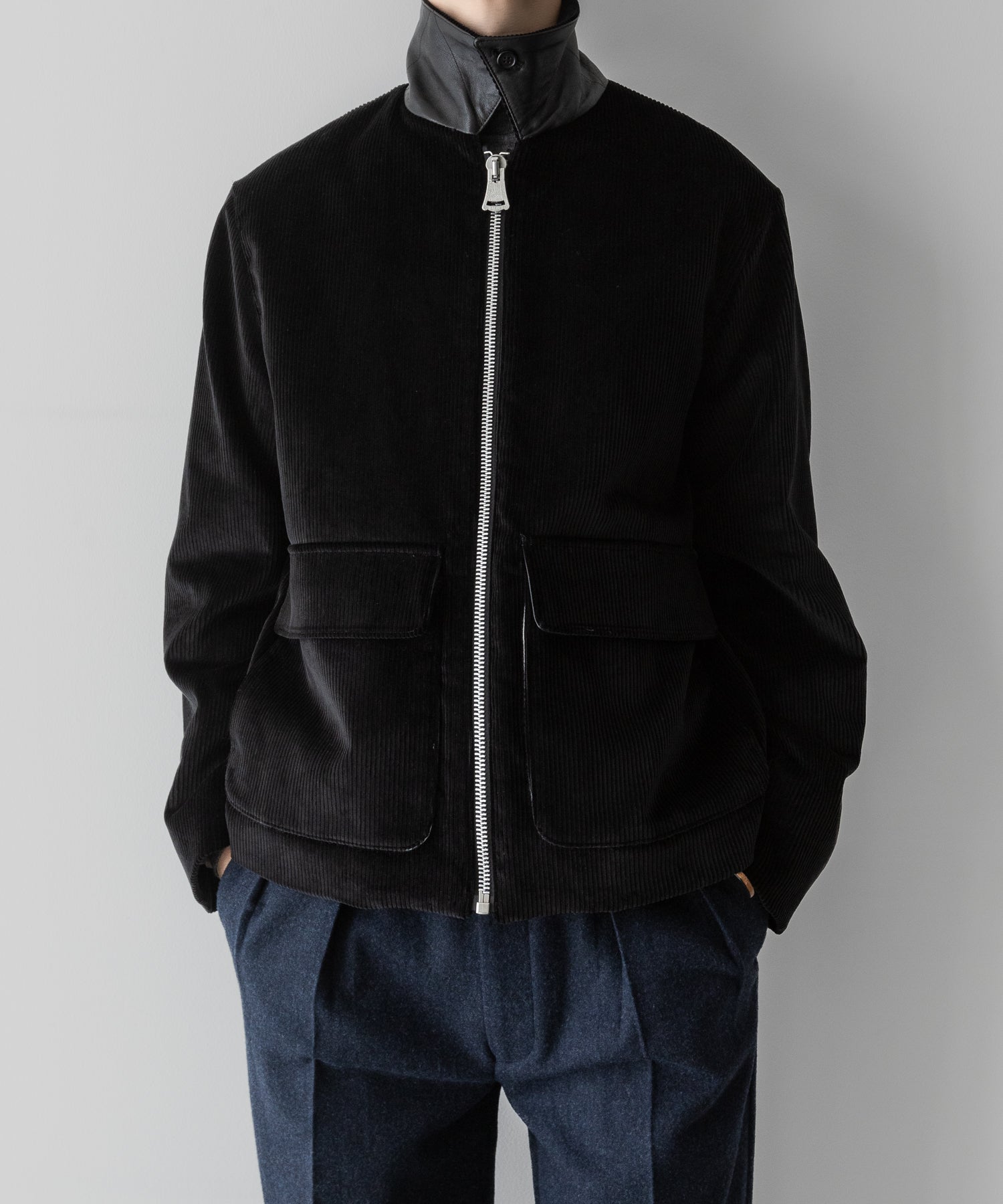 【INTÉRIM】WIDE COTTON CORDUROY SPORTS JACKET - BLACK