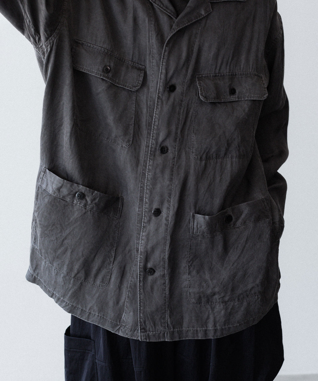 ANTHEM A-アンセムエーのPIGMENT CUPRO OPEN COLLAR SHIRTのCHARCOAL 公式通販サイトsession福岡セレクトショップ