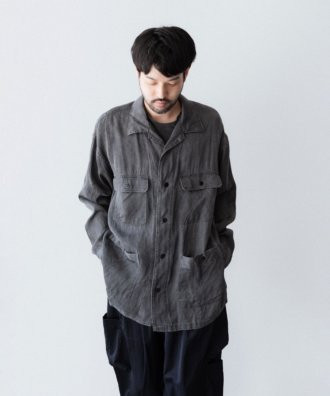 ANTHEM A-アンセムエーのPIGMENT CUPRO OPEN COLLAR SHIRTのCHARCOAL 公式通販サイトsession福岡セレクトショップ