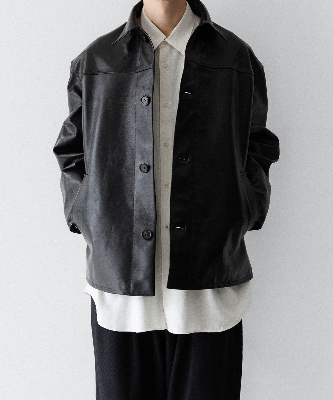 INTÉRIM - インテリムの FULL VEGETABLE TANNED GOAT LEATHER HYPER BIG CAR COATのBLACK公式通販サイトsession福岡セレクトショップ