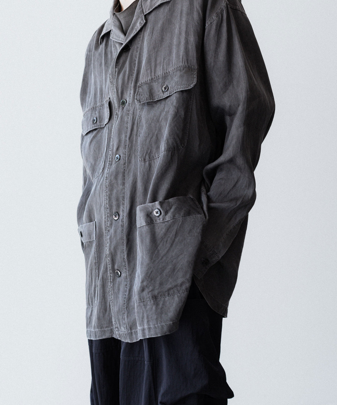 ANTHEM A-アンセムエーのPIGMENT CUPRO OPEN COLLAR SHIRTのCHARCOAL 公式通販サイトsession福岡セレクトショップ