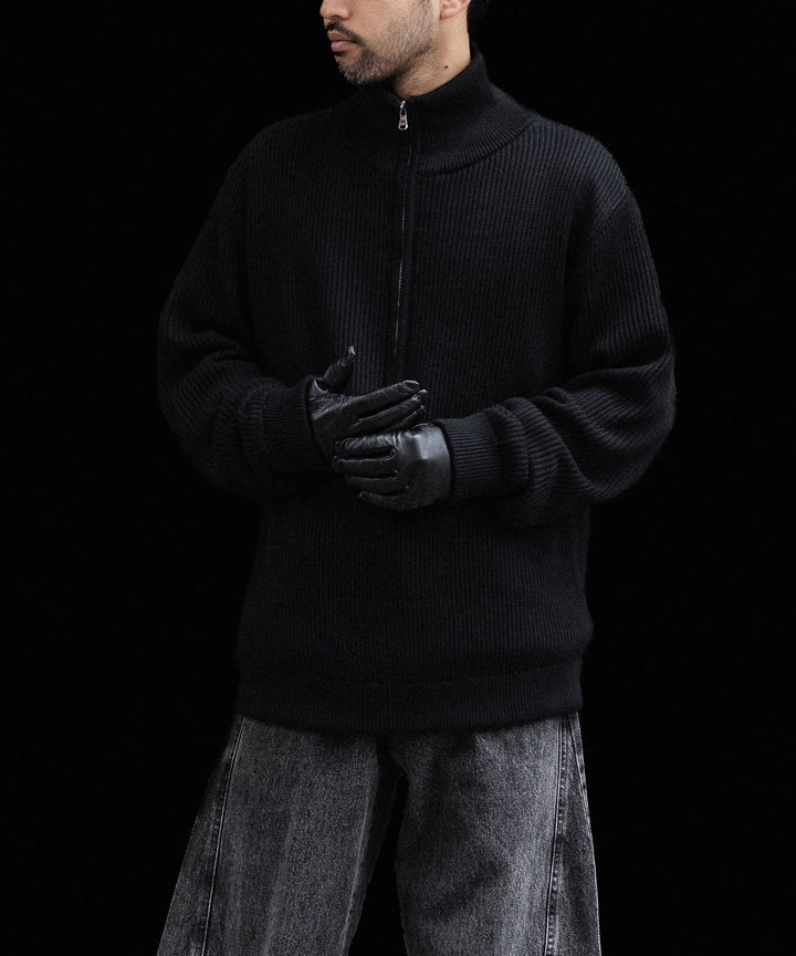 INTÉRIM - インテリムのWOOL SILK CASHMERE DEAD STOCK YARN DOUBLE RIB HALF ZIP KNITのBLACK公式通販サイトsession福岡セレクトショップ