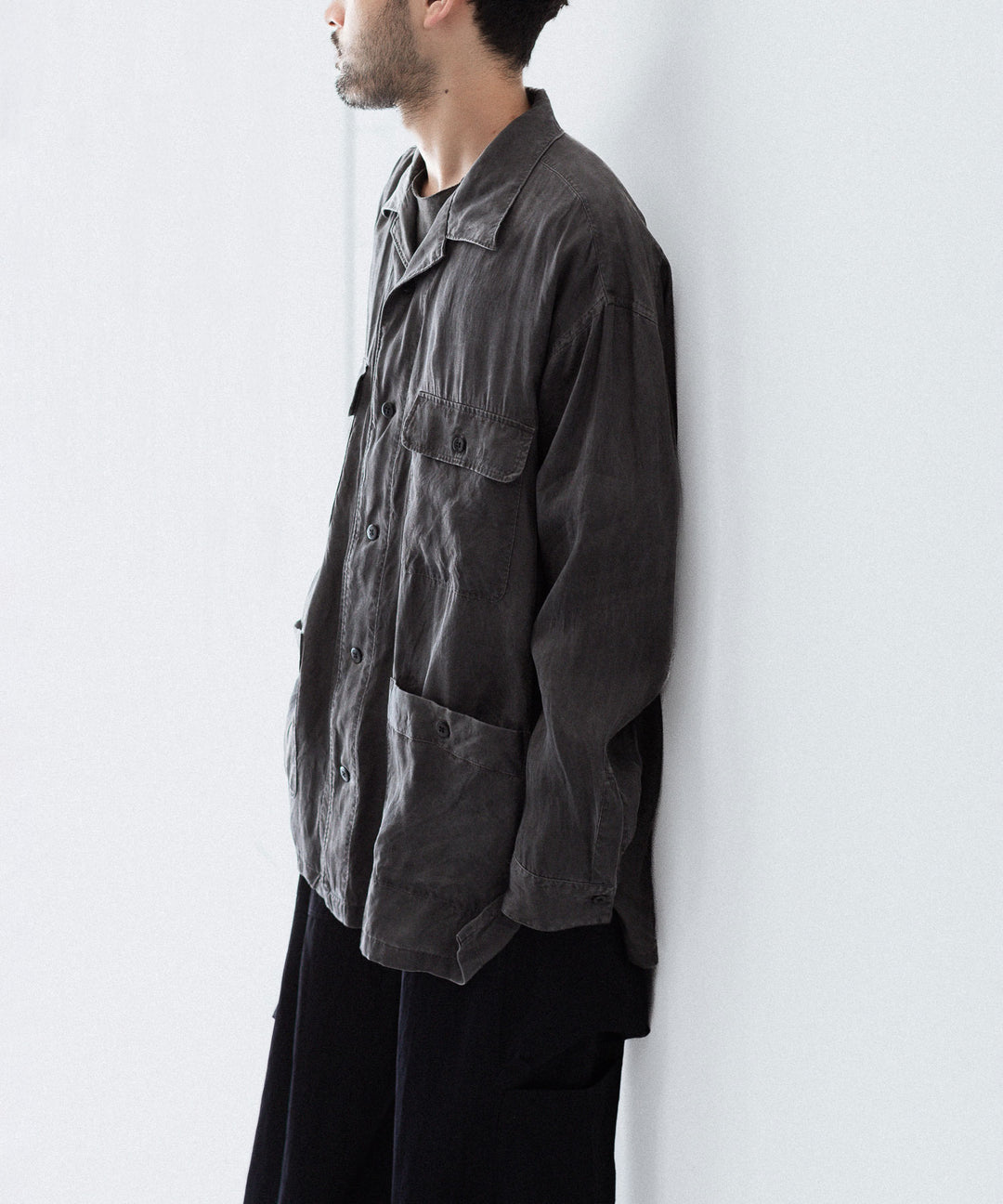 ANTHEM A-アンセムエーのPIGMENT CUPRO OPEN COLLAR SHIRTのCHARCOAL 公式通販サイトsession福岡セレクトショップ