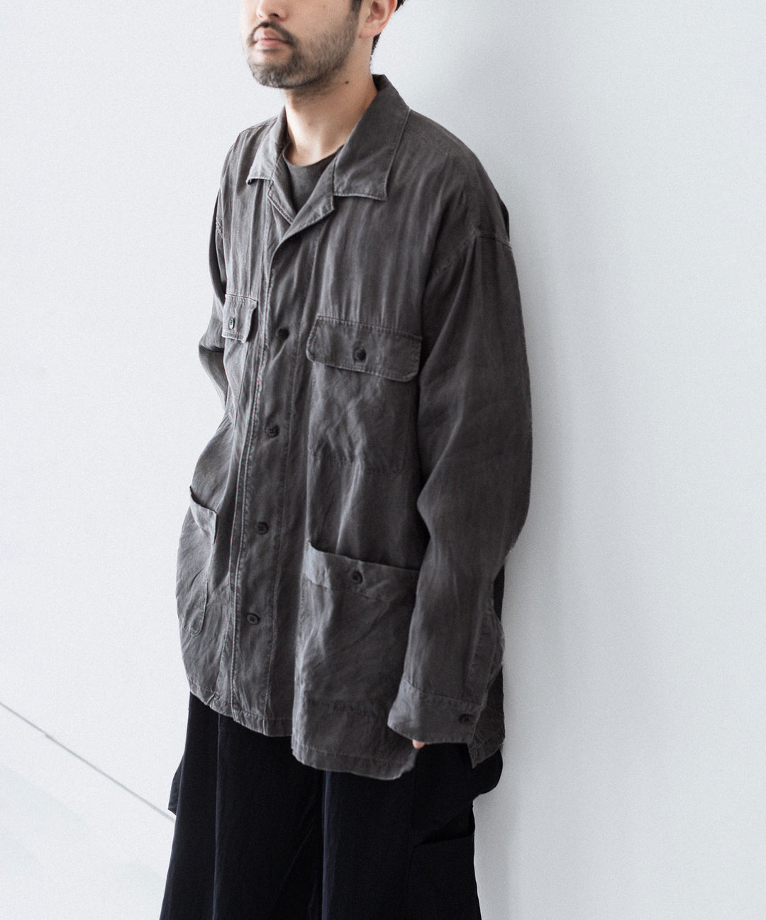 ANTHEM A-アンセムエーのPIGMENT CUPRO OPEN COLLAR SHIRTのCHARCOAL 公式通販サイトsession福岡セレクトショップ