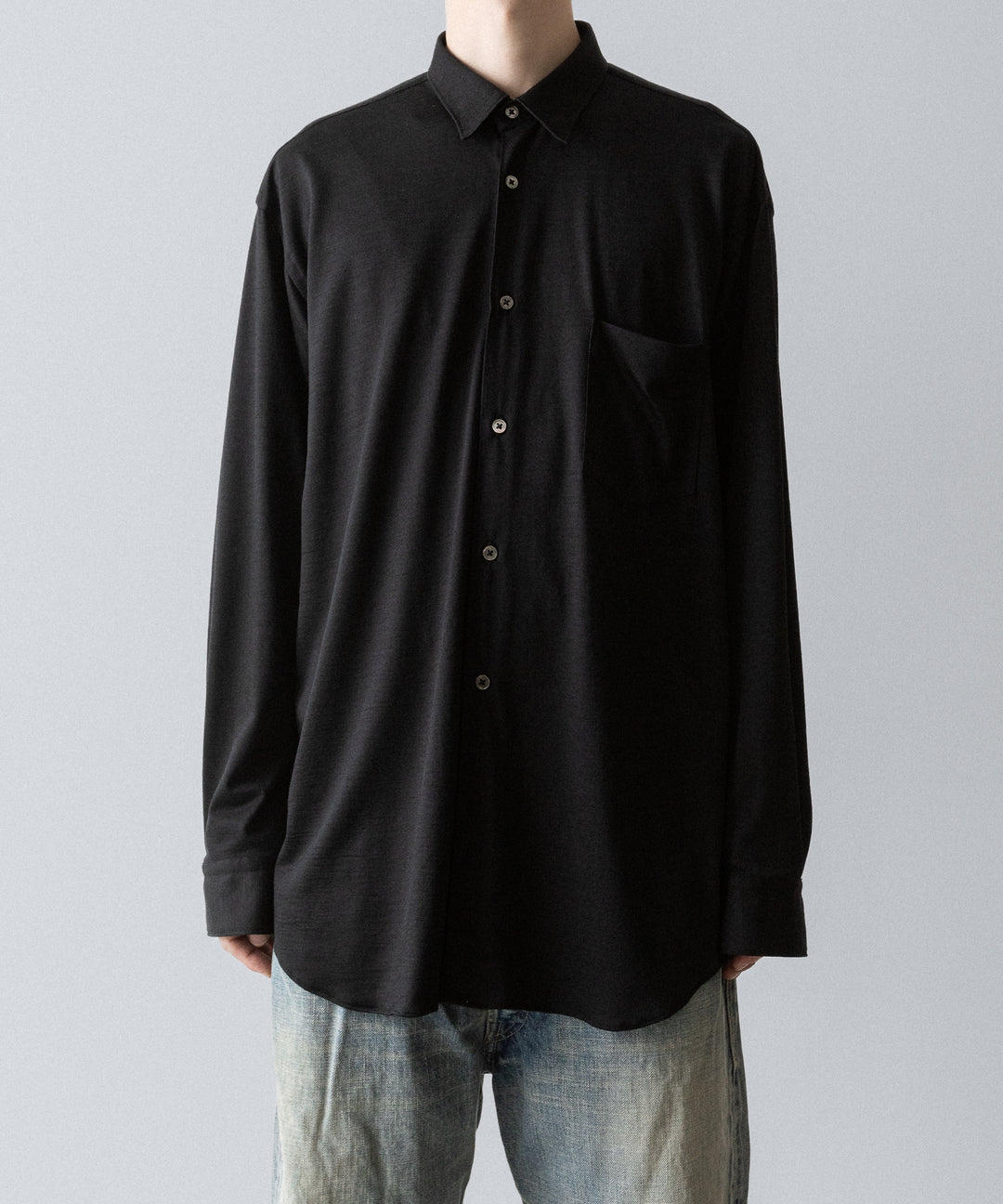 INTÉRIM インテリムEXTRA FINE MERINO WOOL JERSEY L/S REGULAR COLLAR SHIRTのBLACK 公式通販サイトsession福岡セレクトショップ