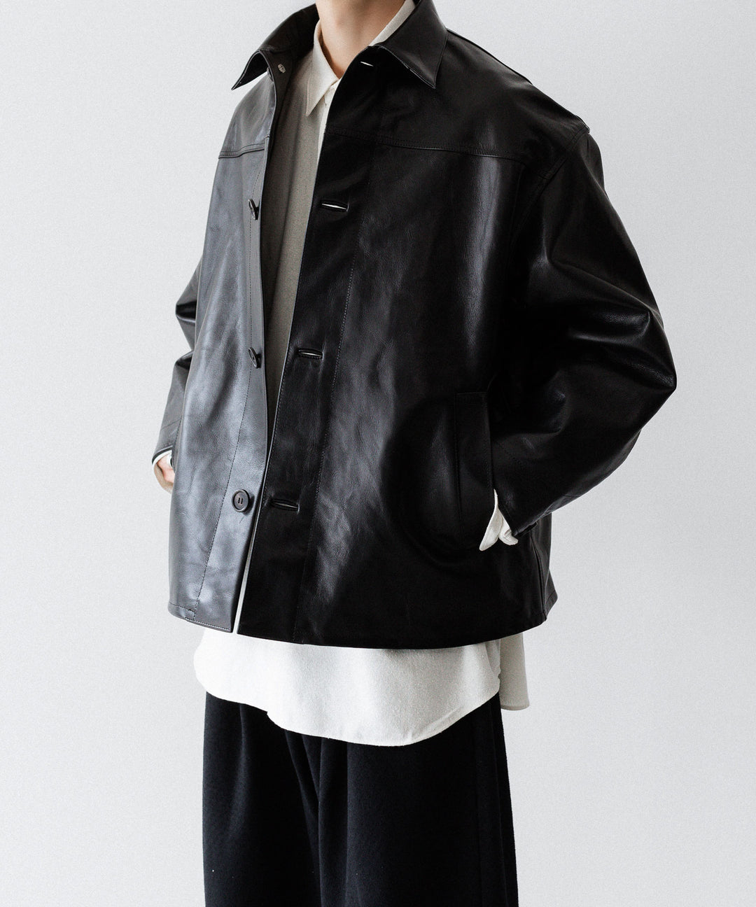 INTÉRIM - インテリムの FULL VEGETABLE TANNED GOAT LEATHER HYPER BIG CAR COATのBLACK公式通販サイトsession福岡セレクトショップ