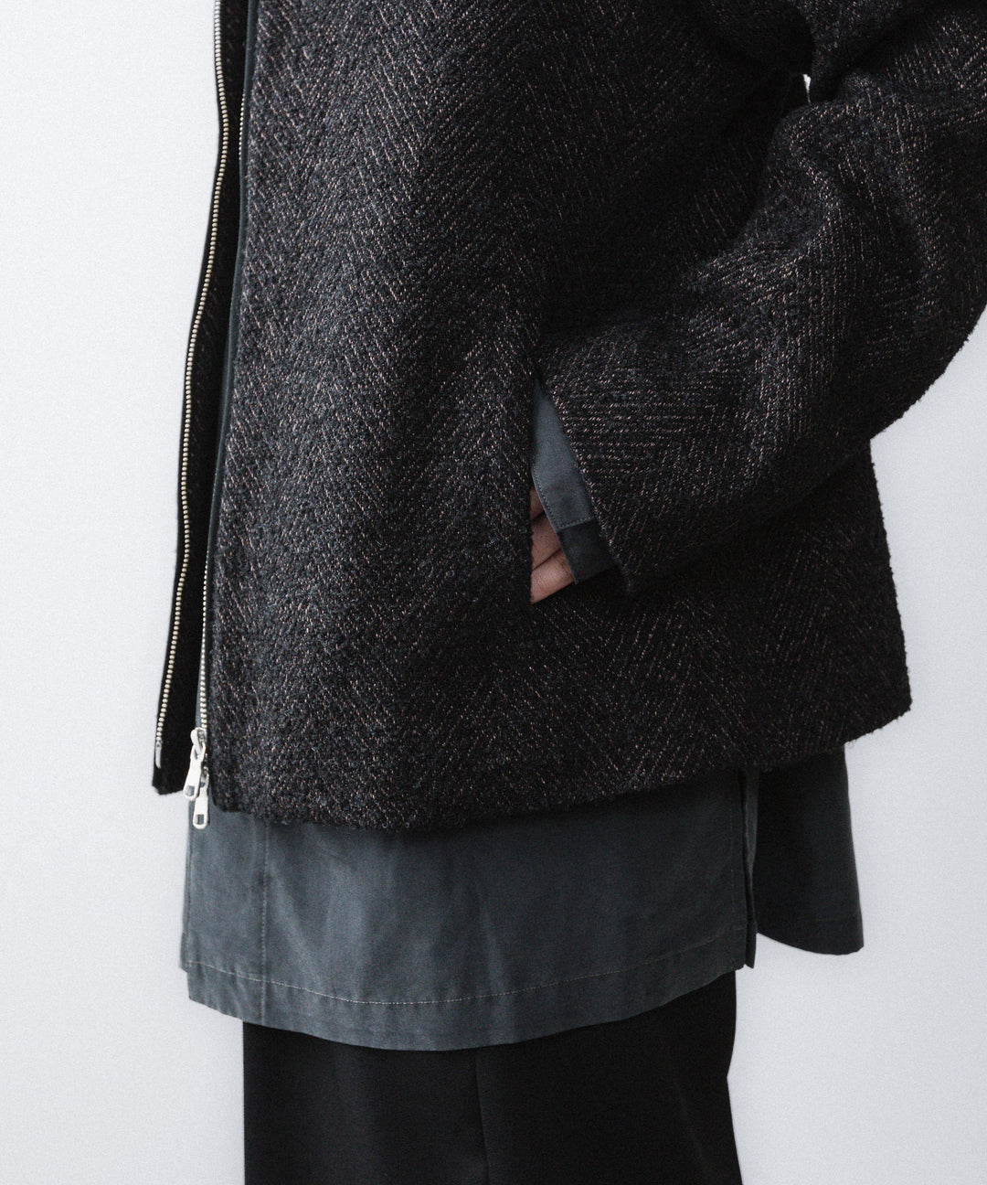 【ANTHEM A】SPARKLE TWEED ZIP BLOUSON - CHARCOAL