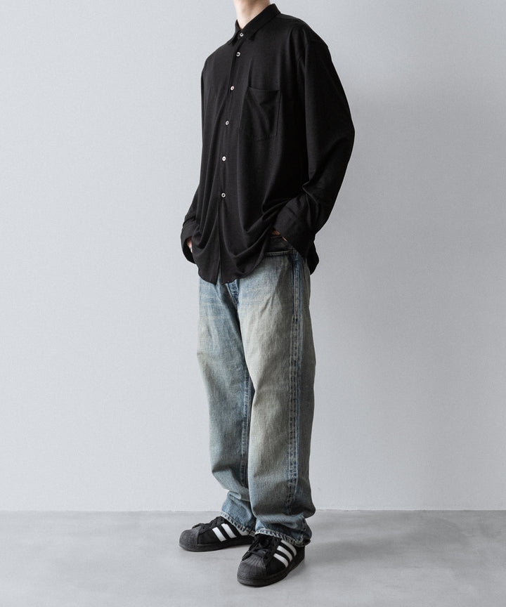 INTÉRIM インテリムEXTRA FINE MERINO WOOL JERSEY L/S REGULAR COLLAR SHIRTのBLACK 公式通販サイトsession福岡セレクトショップ
