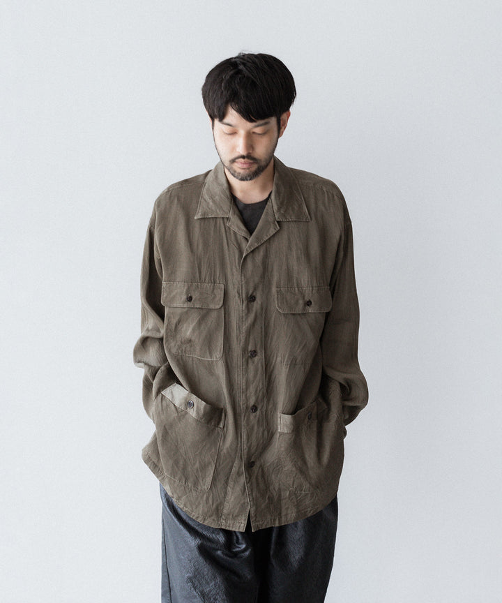 ANTHEM A-アンセムエーのPIGMENT CUPRO OPEN COLLAR SHIRTのKHAKI 公式通販サイトsession福岡セレクトショップ