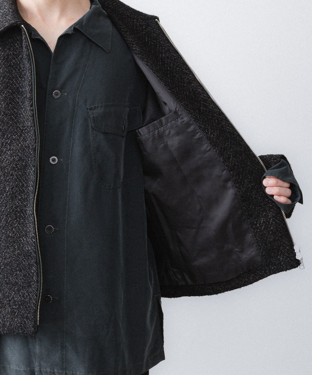 【ANTHEM A】SPARKLE TWEED ZIP BLOUSON - CHARCOAL