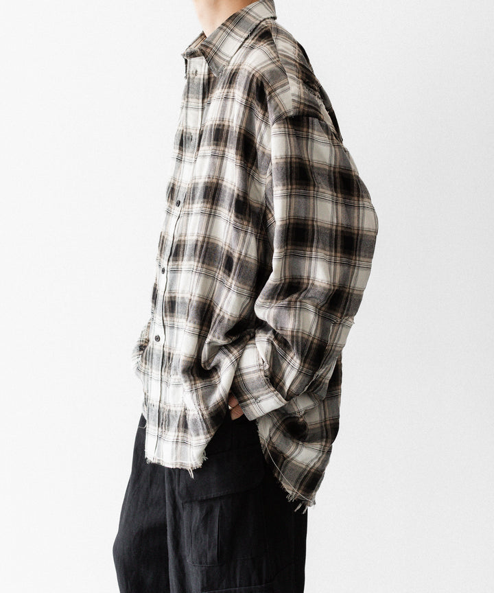 CODA -コーダのBEIGE GREY CHECKED WASHED THRASHED STRUCTURED SHIRTのBEIGE GREY CHECK公式通販サイトsession福岡セレクトショップ