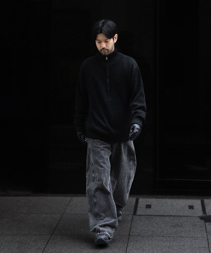 INTÉRIM - インテリムのWOOL SILK CASHMERE DEAD STOCK YARN DOUBLE RIB HALF ZIP KNITのBLACK公式通販サイトsession福岡セレクトショップ