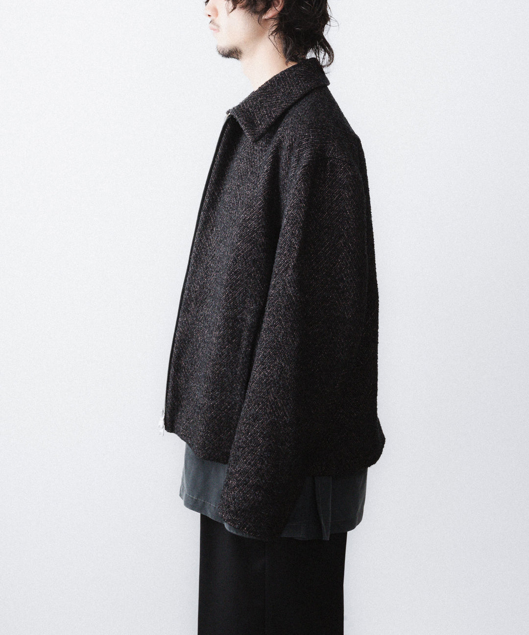 【ANTHEM A】SPARKLE TWEED ZIP BLOUSON - CHARCOAL