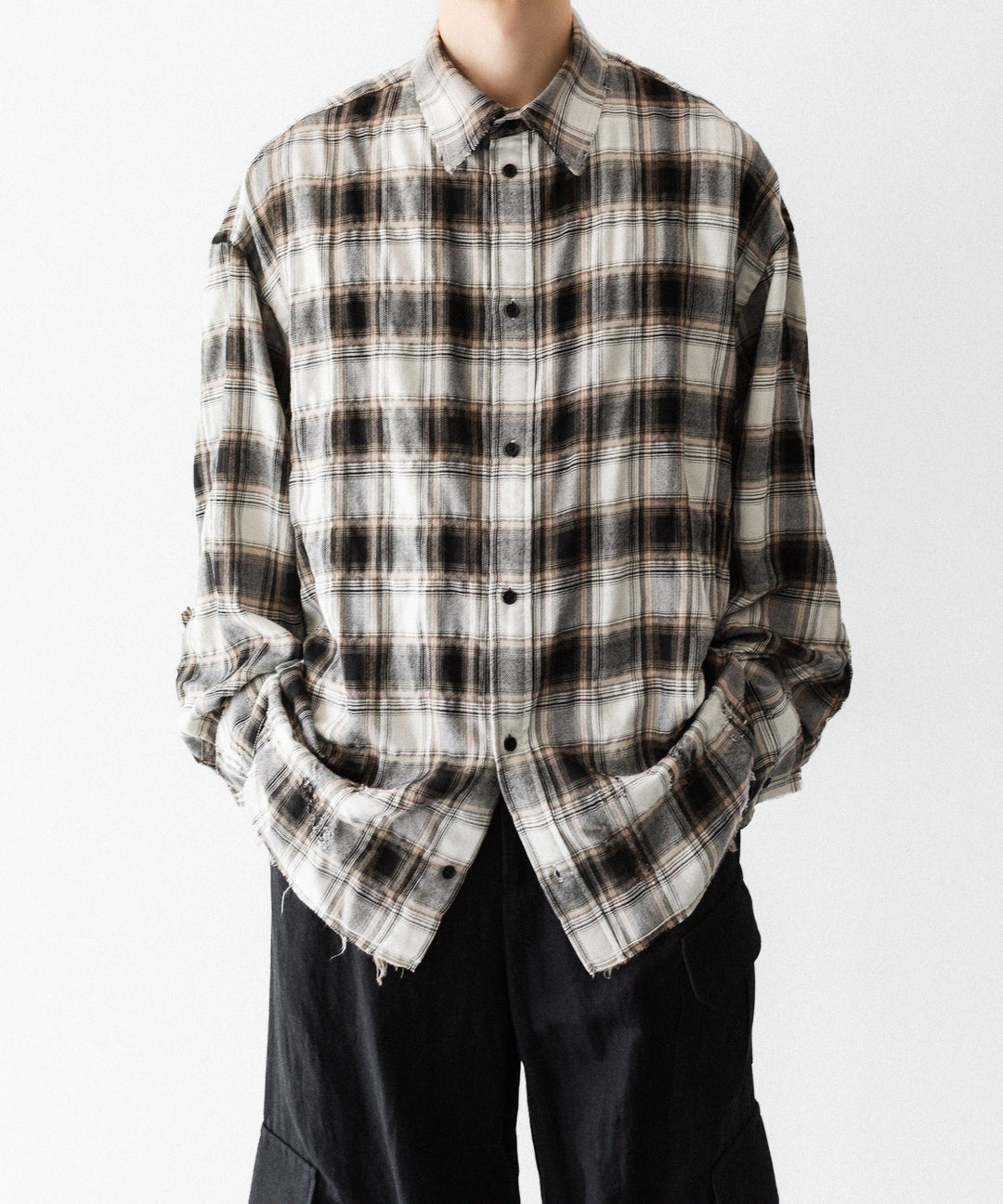 CODA -コーダのBEIGE GREY CHECKED WASHED THRASHED STRUCTURED SHIRTのBEIGE GREY CHECK公式通販サイトsession福岡セレクトショップ