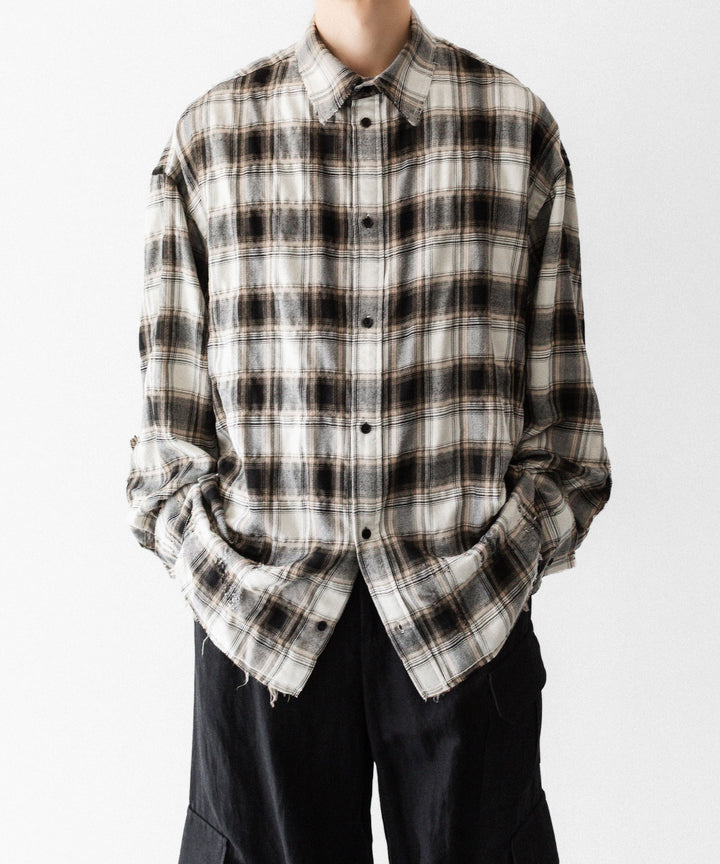CODA -コーダのBEIGE GREY CHECKED WASHED THRASHED STRUCTURED SHIRTのBEIGE GREY CHECK公式通販サイトsession福岡セレクトショップ