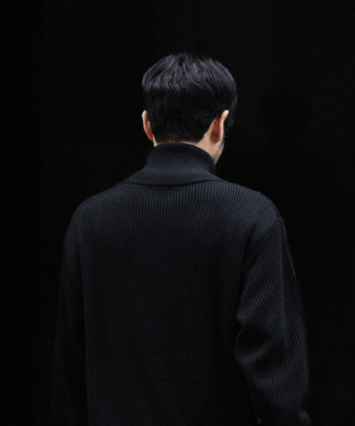 INTÉRIM - インテリムのWOOL SILK CASHMERE DEAD STOCK YARN DOUBLE RIB HALF ZIP KNITのBLACK公式通販サイトsession福岡セレクトショップ