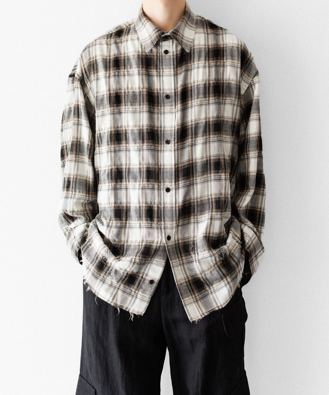 CODA -コーダのBEIGE GREY CHECKED WASHED THRASHED STRUCTURED SHIRTのBEIGE GREY CHECK公式通販サイトsession福岡セレクトショップ