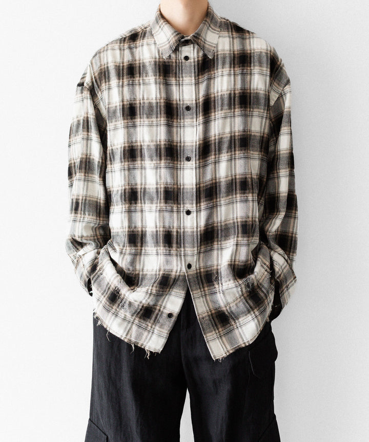 CODA -コーダのBEIGE GREY CHECKED WASHED THRASHED STRUCTURED SHIRTのBEIGE GREY CHECK公式通販サイトsession福岡セレクトショップ