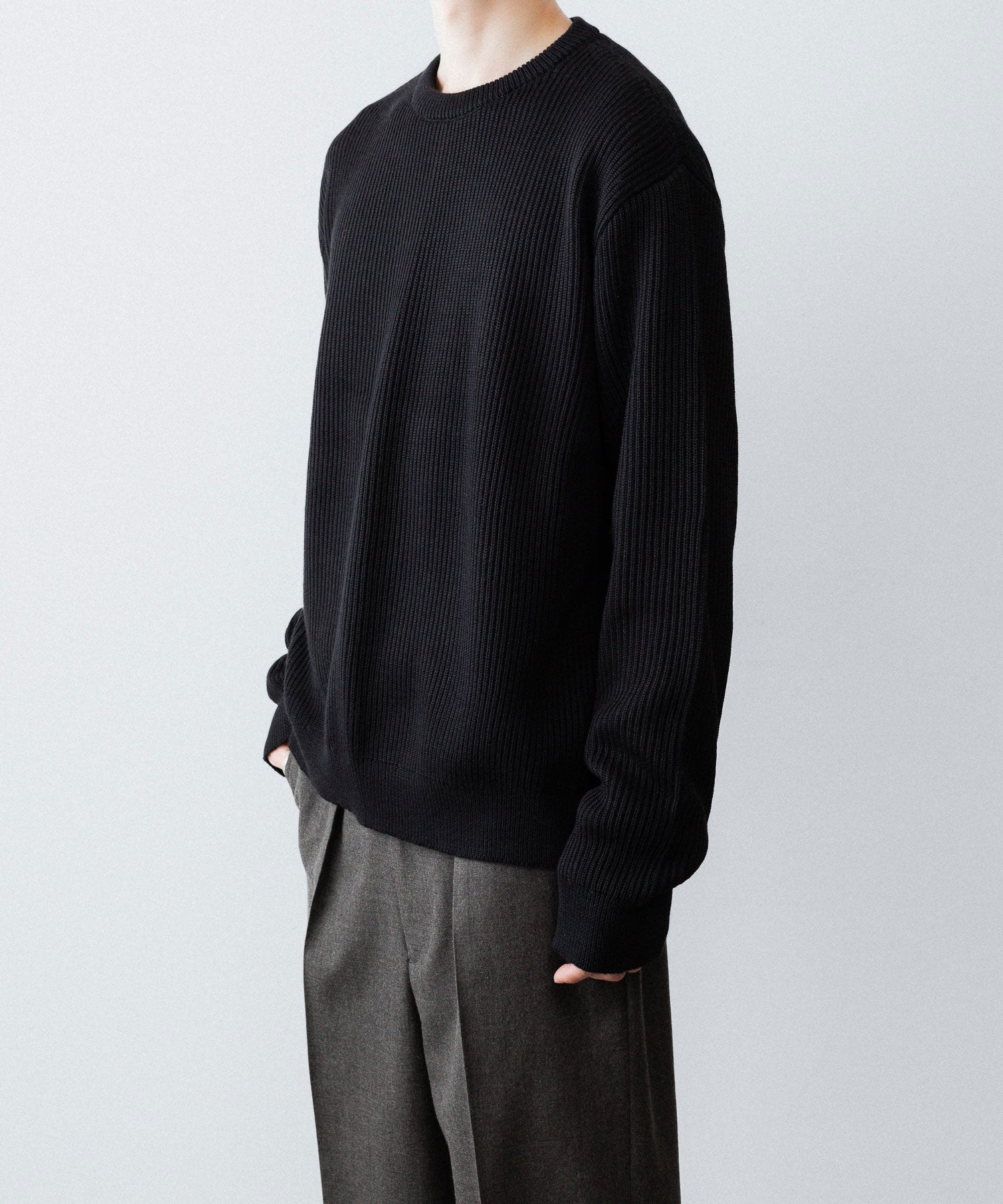 INTÉRIM - インテリムのWOOL SILK CASHMERE DEAD STOCK YARN DOUBLE RIB CREW SWEATERのBLACK公式通販サイトsession福岡セレクトショップ