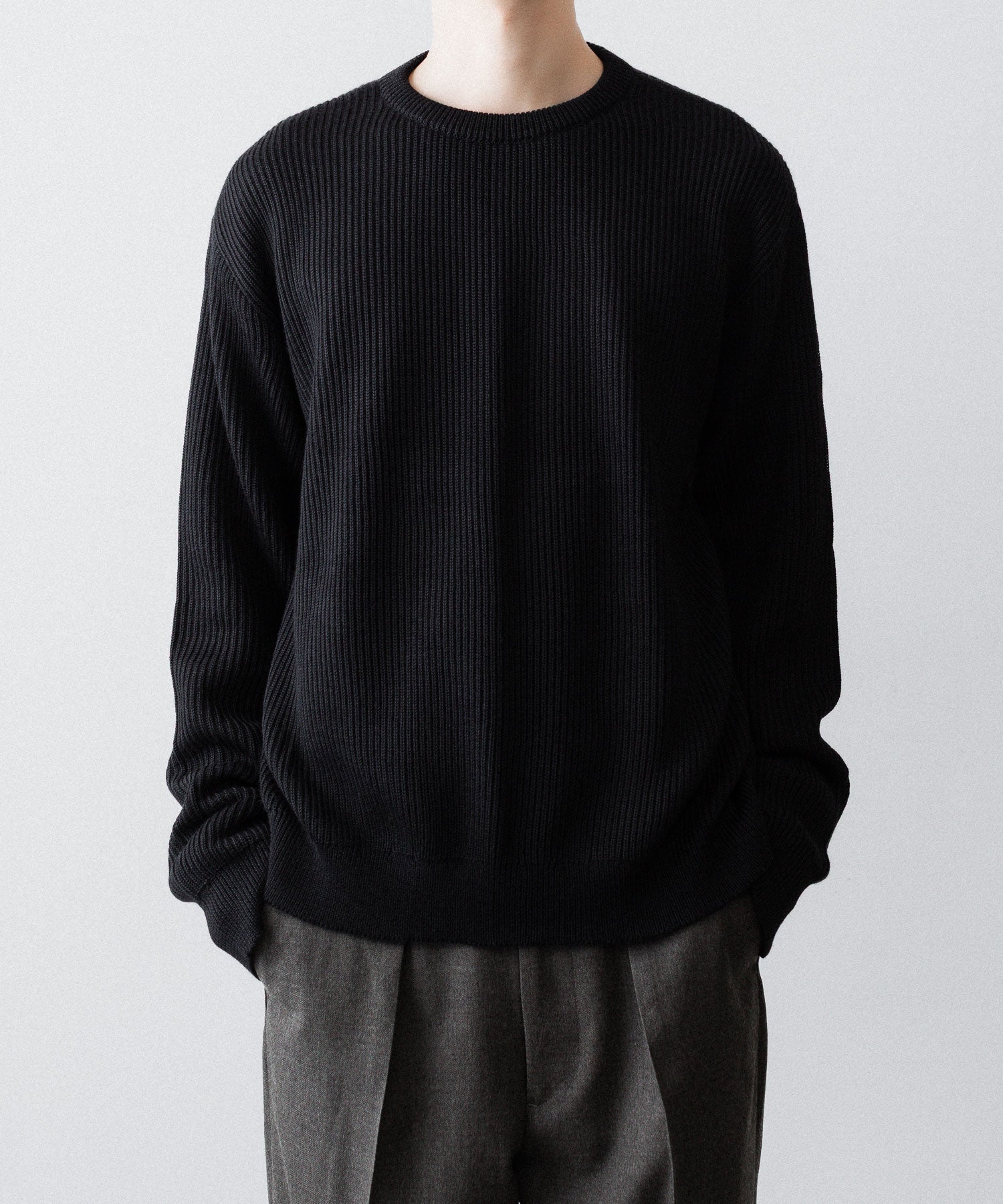 INTÉRIM - インテリムのWOOL SILK CASHMERE DEAD STOCK YARN DOUBLE RIB CREW SWEATERのBLACK公式通販サイトsession福岡セレクトショップ