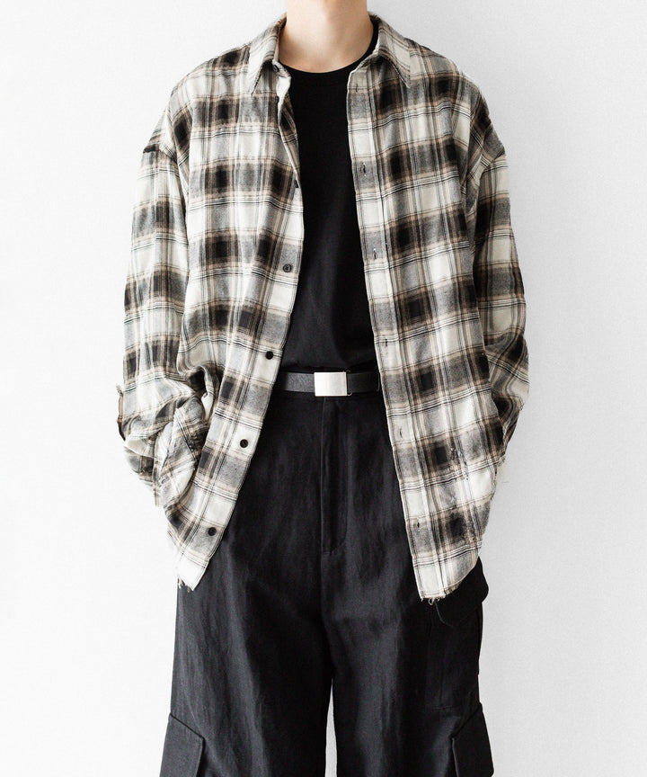 CODA -コーダのBEIGE GREY CHECKED WASHED THRASHED STRUCTURED SHIRTのBEIGE GREY CHECK公式通販サイトsession福岡セレクトショップ