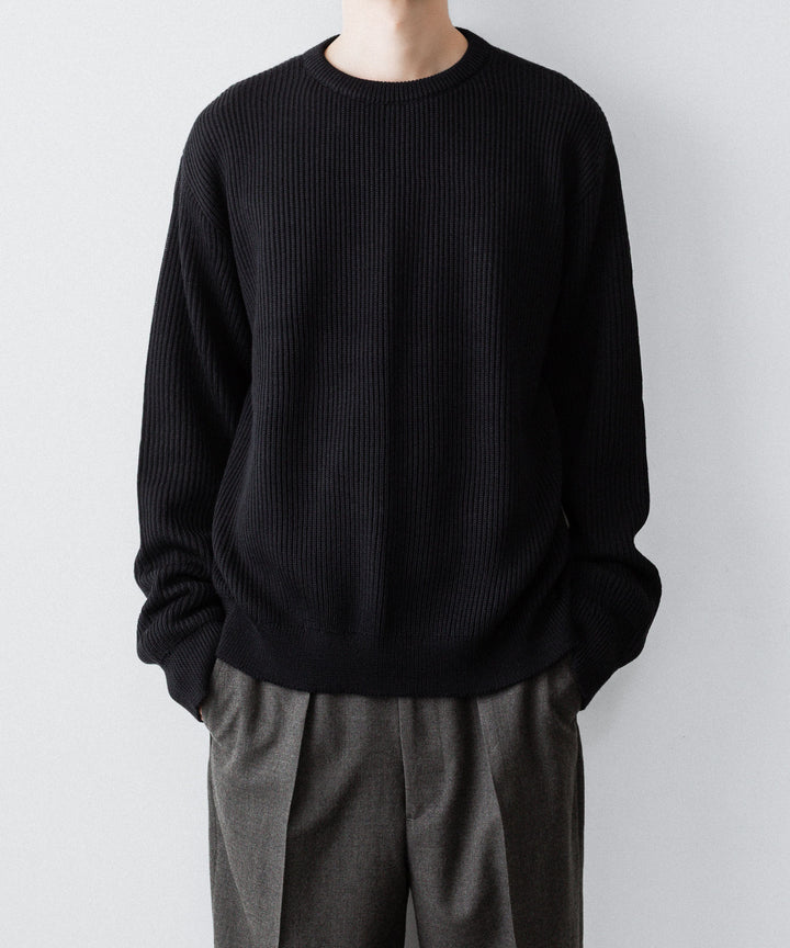 INTÉRIM - インテリムのWOOL SILK CASHMERE DEAD STOCK YARN DOUBLE RIB CREW SWEATERのBLACK公式通販サイトsession福岡セレクトショップ