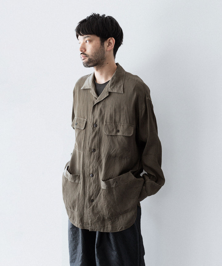 ANTHEM A-アンセムエーのPIGMENT CUPRO OPEN COLLAR SHIRTのKHAKI 公式通販サイトsession福岡セレクトショップ