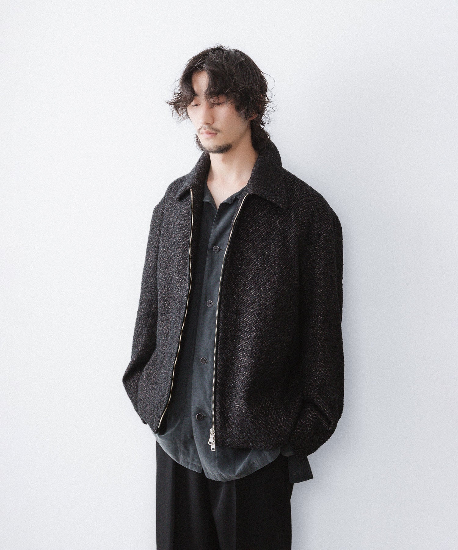 ANTHEM A / アンセムエー】SPARKLE TWEED ZIP BLOUSON - CHARCOAL