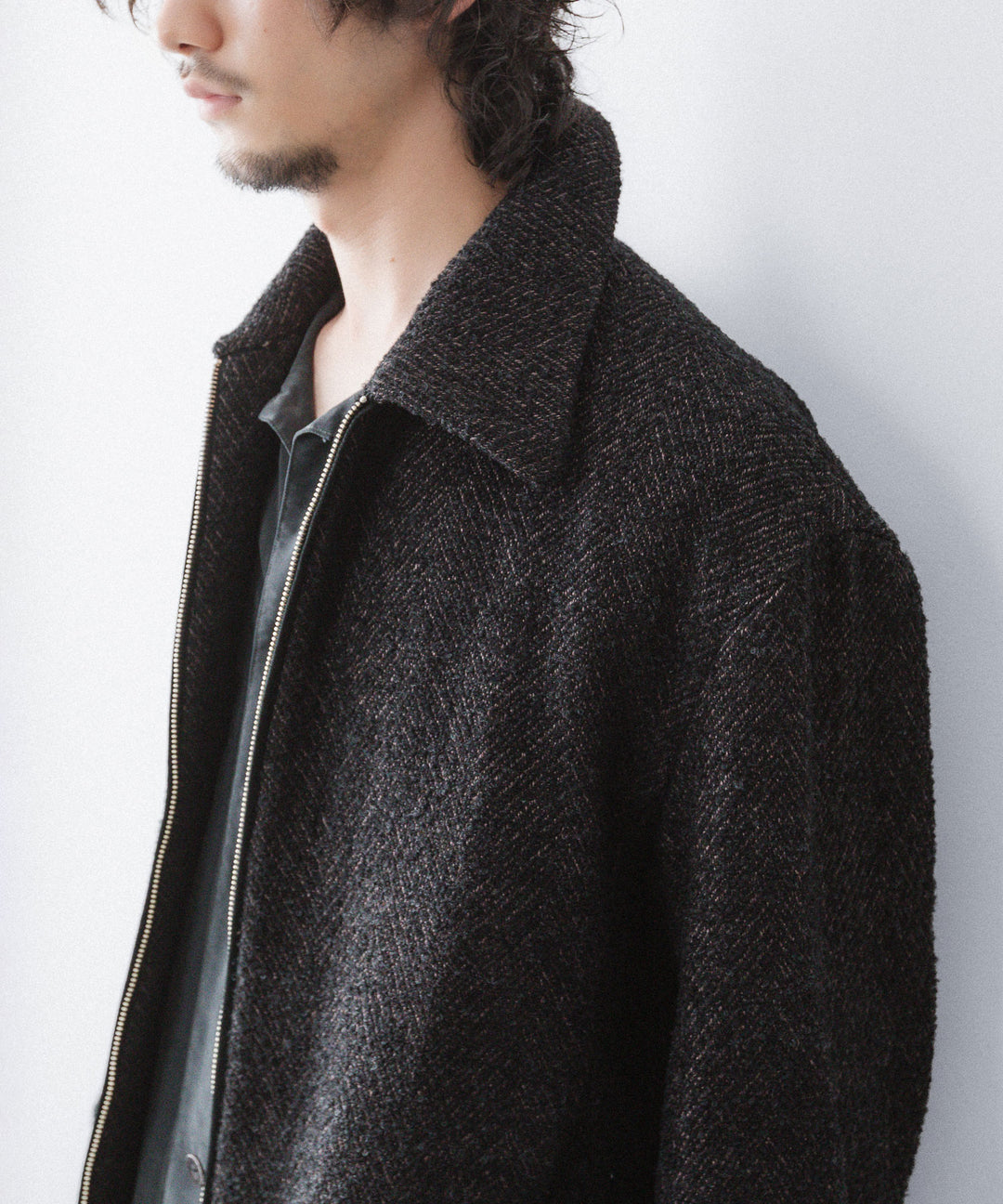 【ANTHEM A】SPARKLE TWEED ZIP BLOUSON - CHARCOAL