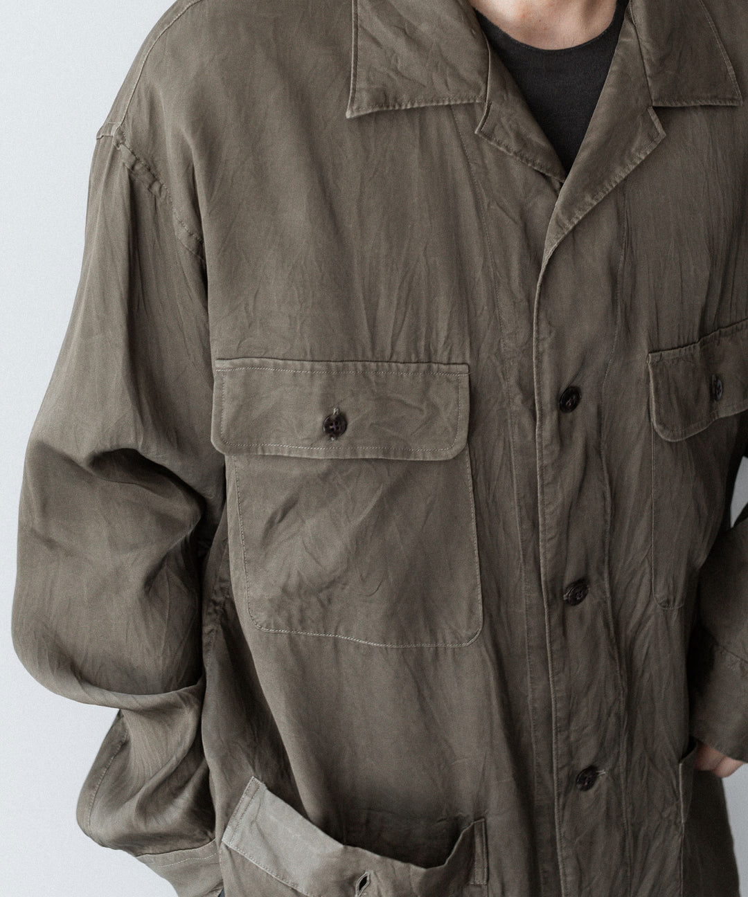 ANTHEM A-アンセムエーのPIGMENT CUPRO OPEN COLLAR SHIRTのKHAKI 公式通販サイトsession福岡セレクトショップ
