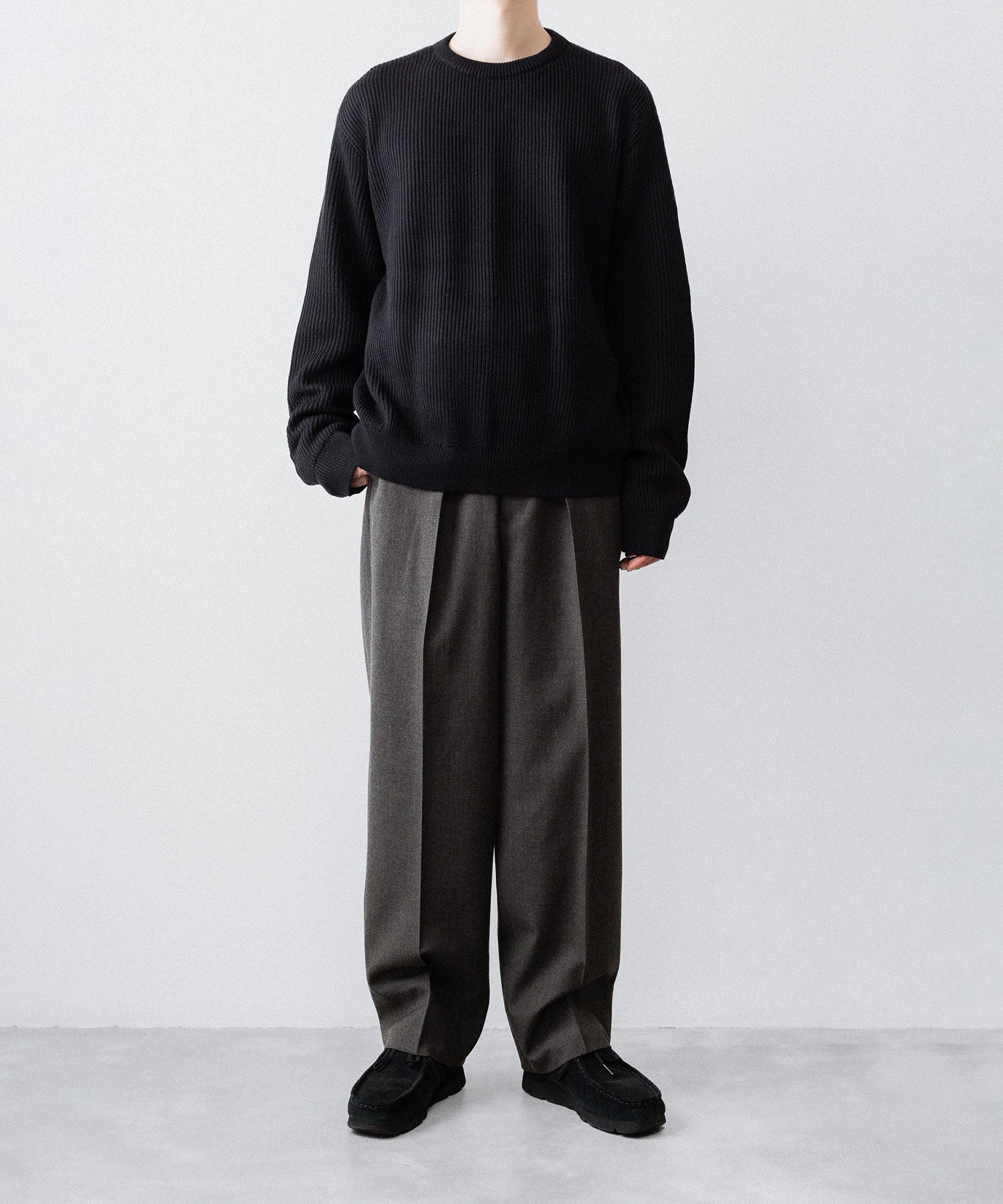 INTÉRIM - インテリムのWOOL SILK CASHMERE DEAD STOCK YARN DOUBLE RIB CREW SWEATERのBLACK公式通販サイトsession福岡セレクトショップ