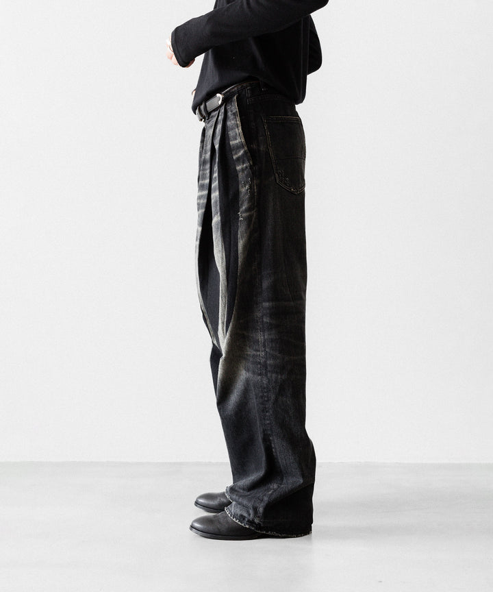 SUBLATIONS サブレーションズの2TUCK WIDE DENIM PANTS "ENTASIS MK-Ⅱ"のUSED BLACK 公式通販サイトsession福岡セレクトショップ