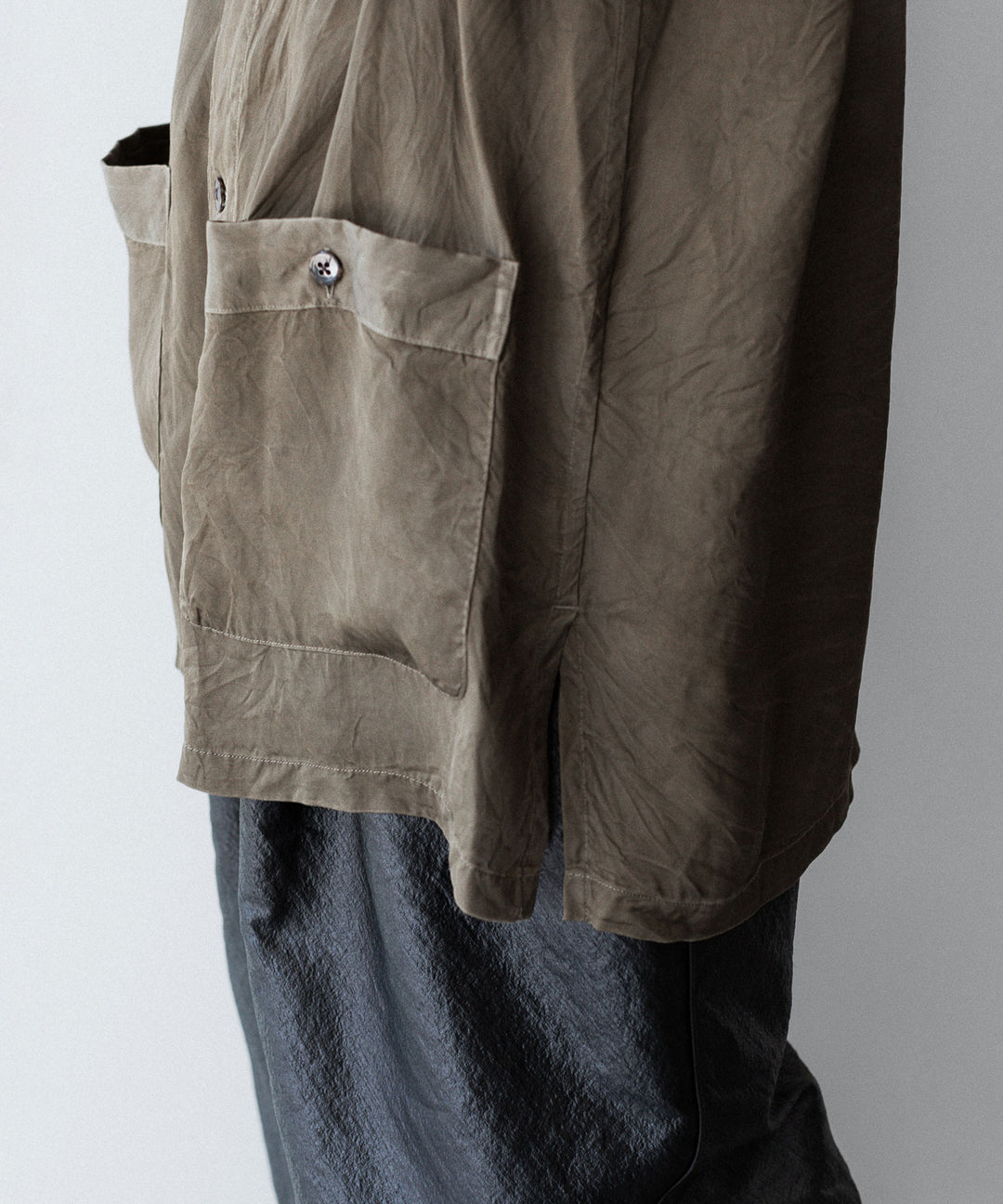 ANTHEM A-アンセムエーのPIGMENT CUPRO OPEN COLLAR SHIRTのKHAKI 公式通販サイトsession福岡セレクトショップ